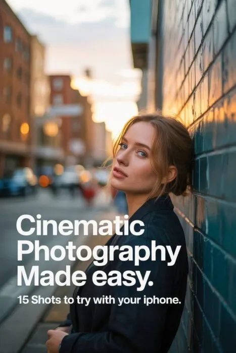 Cinematic golden-hour portrait of a woman leaning against a city wall with soft lighting and a dreamy film-like look. Photo shot using an iPhone.