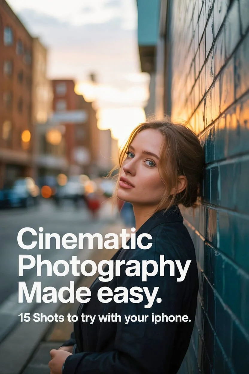 Cinematic golden-hour portrait of a woman leaning against a city wall with soft lighting and a dreamy film-like look. Photo shot using an iPhone.