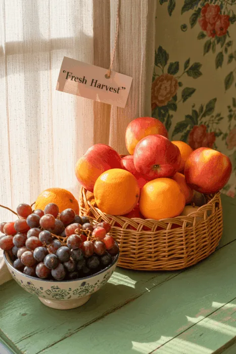 A pin about fruit still life photography, featuring flowers, plants, petals with earthy greens, warm browns, natural wood colors and studio flash.