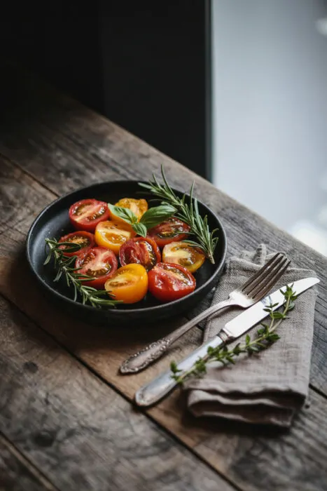 Cinematic moody food photography scene featuring rustic plating, vintage cutlery, and deep shadows for a rich, dramatic look &mdash; ideal for capturing restaurant dishes, desserts, and artisan meals.
