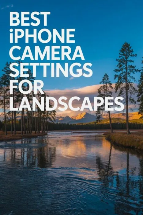 Best iPhone camera settings for landscapes &ndash; wide scenic view with river, trees, and mountains under a clear blue sky.