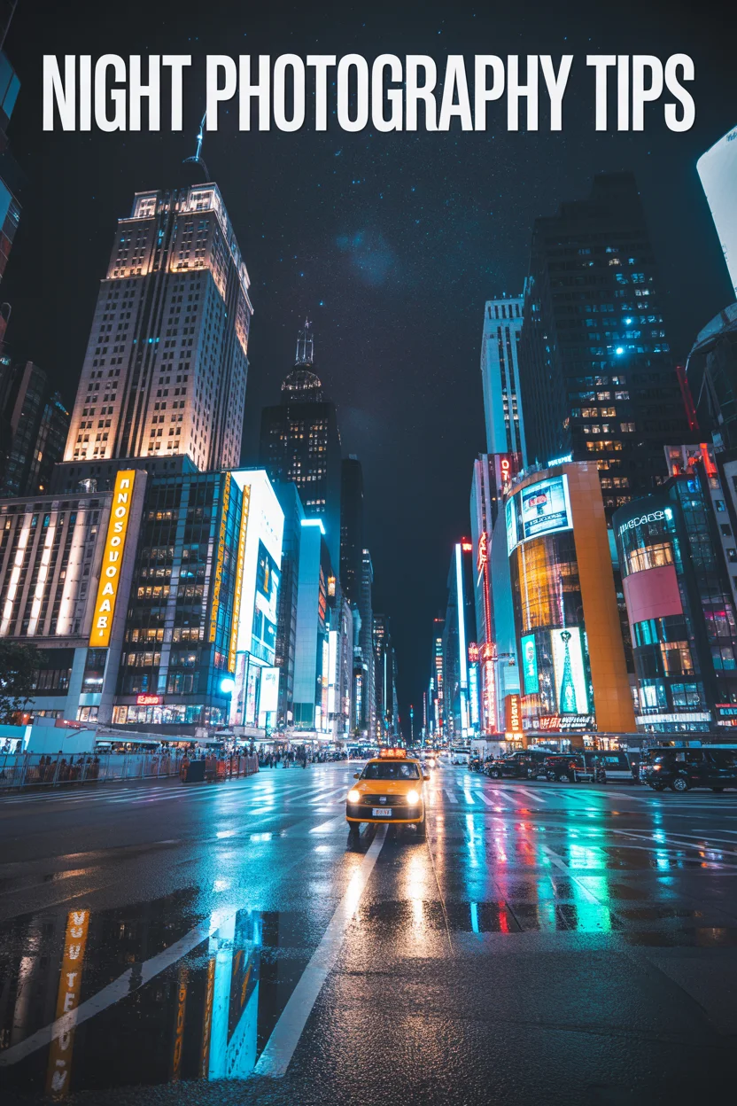 Night city scene taken on an iPhone, with neon signage and urban reflections from wet pavements.