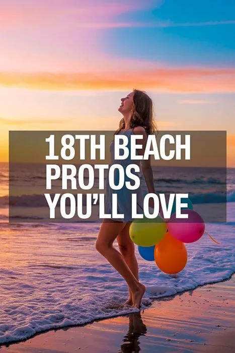 Teen girl posing with balloons at golden hour for an 18th-birthday-photoshoot-ideas-beach shoot styled as a coastal birthday portrait.