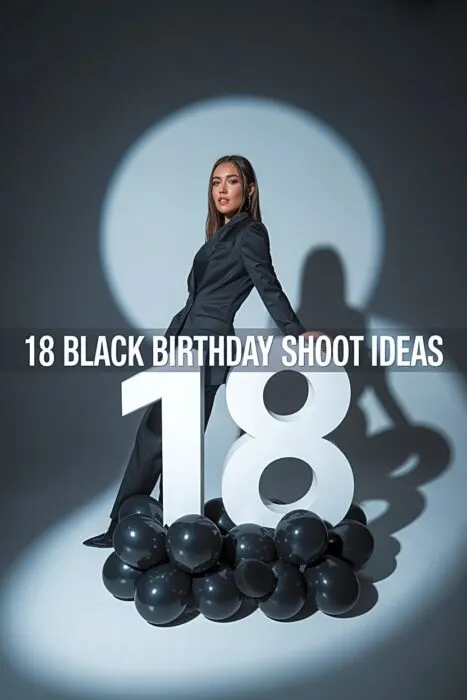 Studio portrait for an 18th birthday photoshoot with black theme and confident posing inspiration.