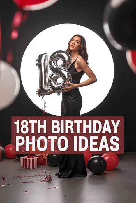 Young woman posing in studio for 18th-birthday-photoshoot-ideas-black using a modern black birthday portrait look