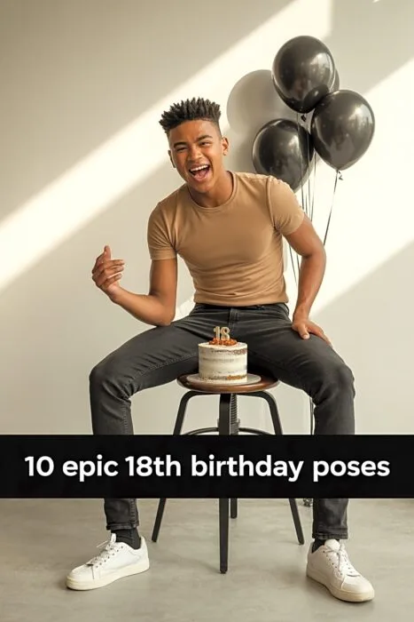 Teen boy in a studio birthday portrait for 18th-birthday-photoshoot-ideas-boys with modern milestone pose ideas.