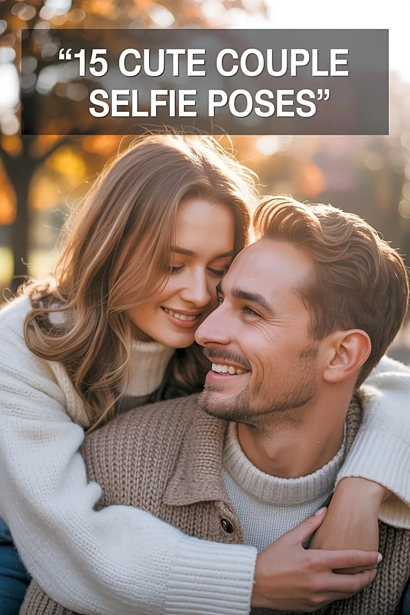Couple taking a cozy indoor selfie cuddling by the window using cute couple selfie poses.