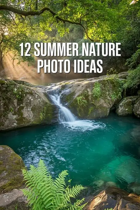 Serene turquoise waterfall for summer nature photography inspiration and outdoor photo ideas.