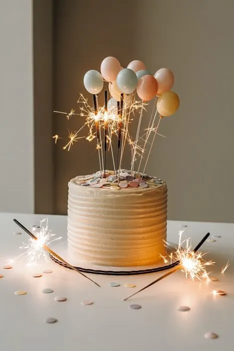 Birthday photoshoot props including balloons, confetti, sparklers, and decorative accessories.