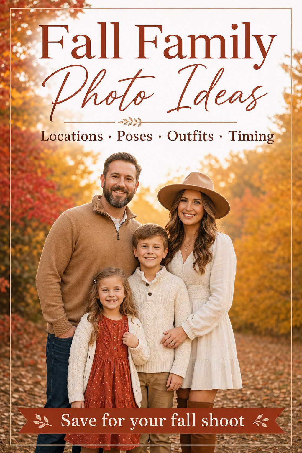 Fall family photo ideas save pin &mdash; outdoor golden hour family portrait