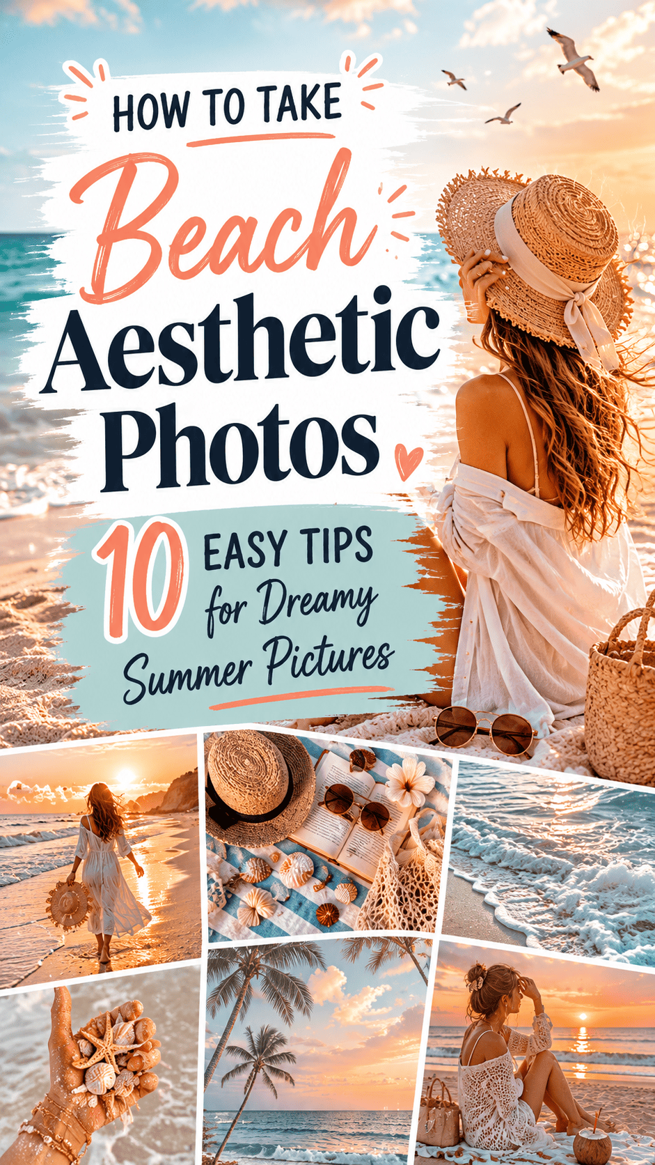 How to take beach aesthetic photos with dreamy summer collage.