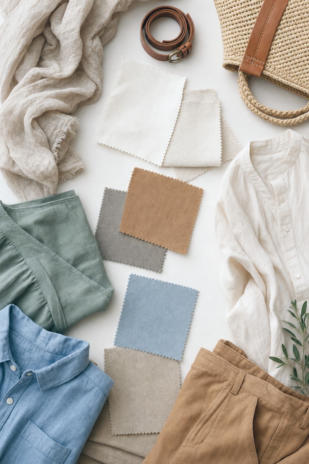 Neutral color palette swatches for family photos including cream, sage, camel and tan