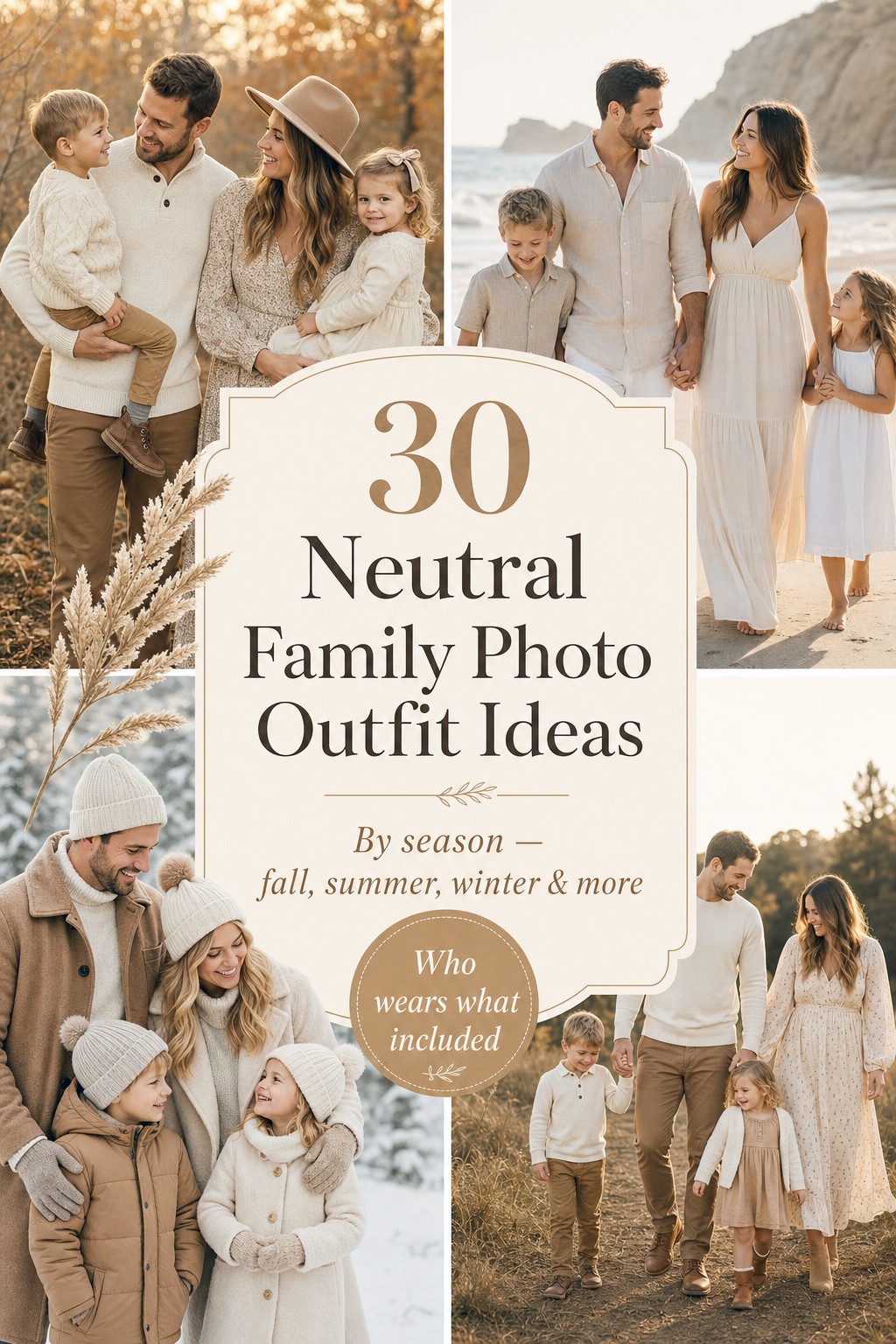 30 neutral family photo outfit ideas Pinterest pin with seasonal palette guide