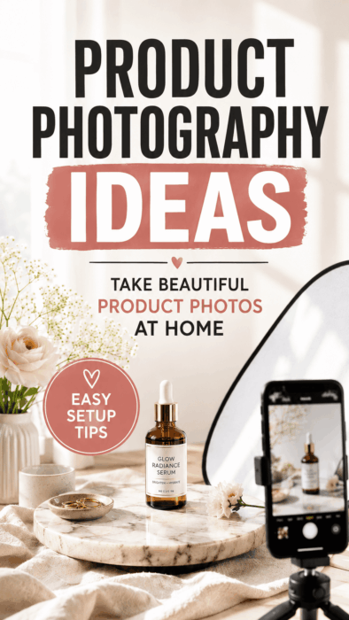Image of an iPhone mounted on a tripod ready for a product photography photoshoot.