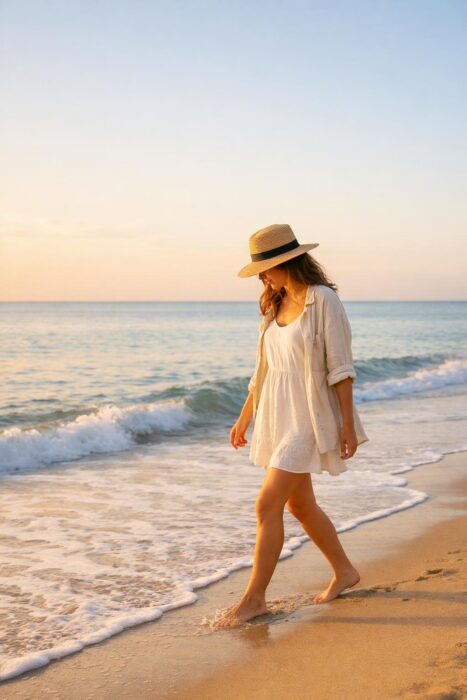 Beautiful beach photo showing soft light, straight horizon, natural movement, and simple composition basics.