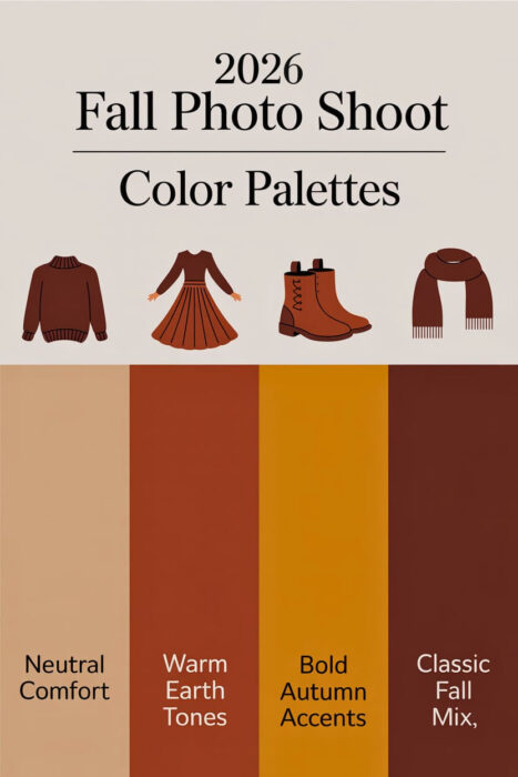 Graphic illustrating four fall photo shoot color palettes