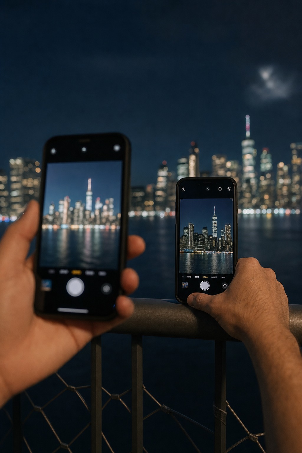 Comparing a blurry iPhone night mode photo with a steady braced shot at night