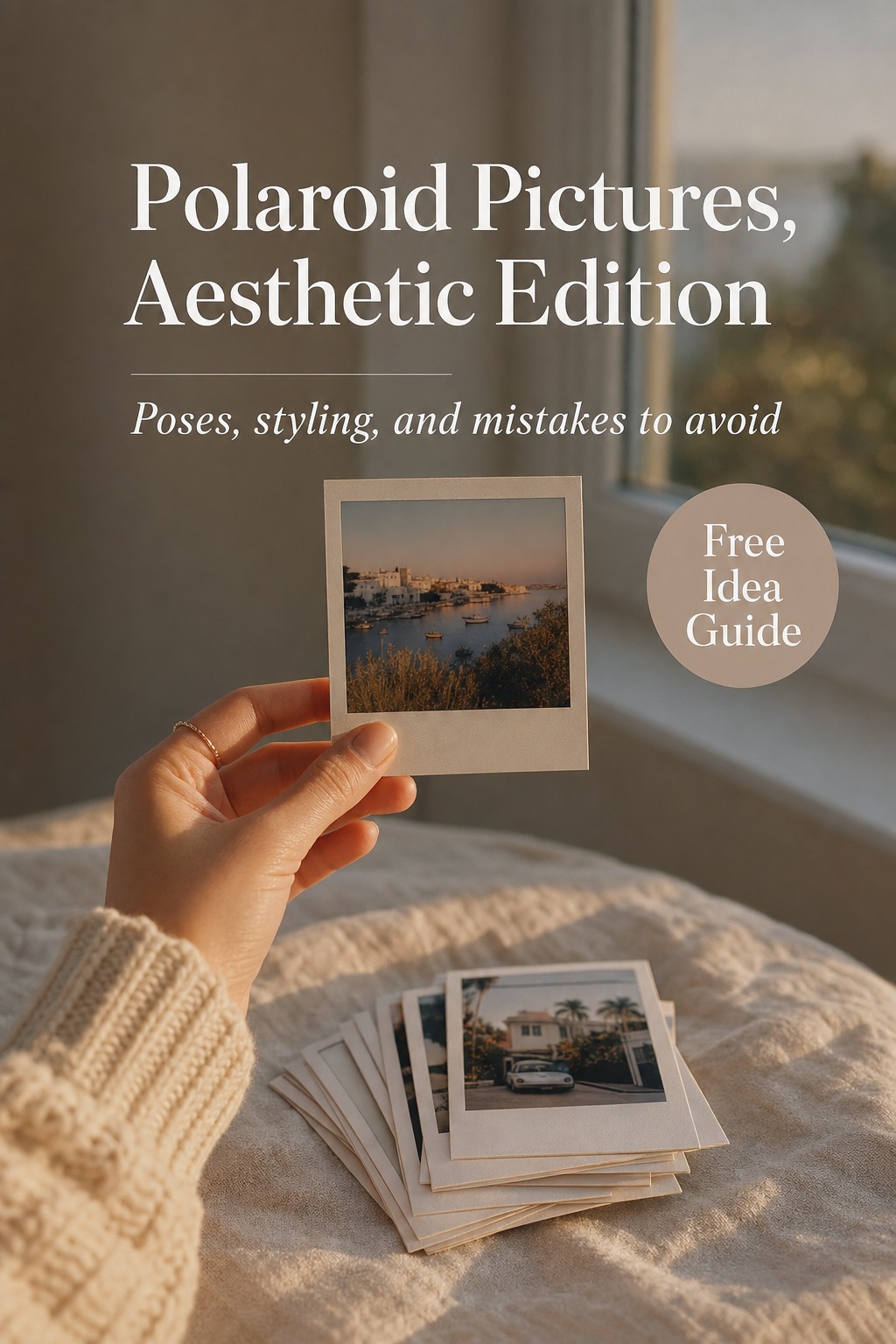 Hand holding an aesthetic polaroid picture in warm window light, styling ideas guide