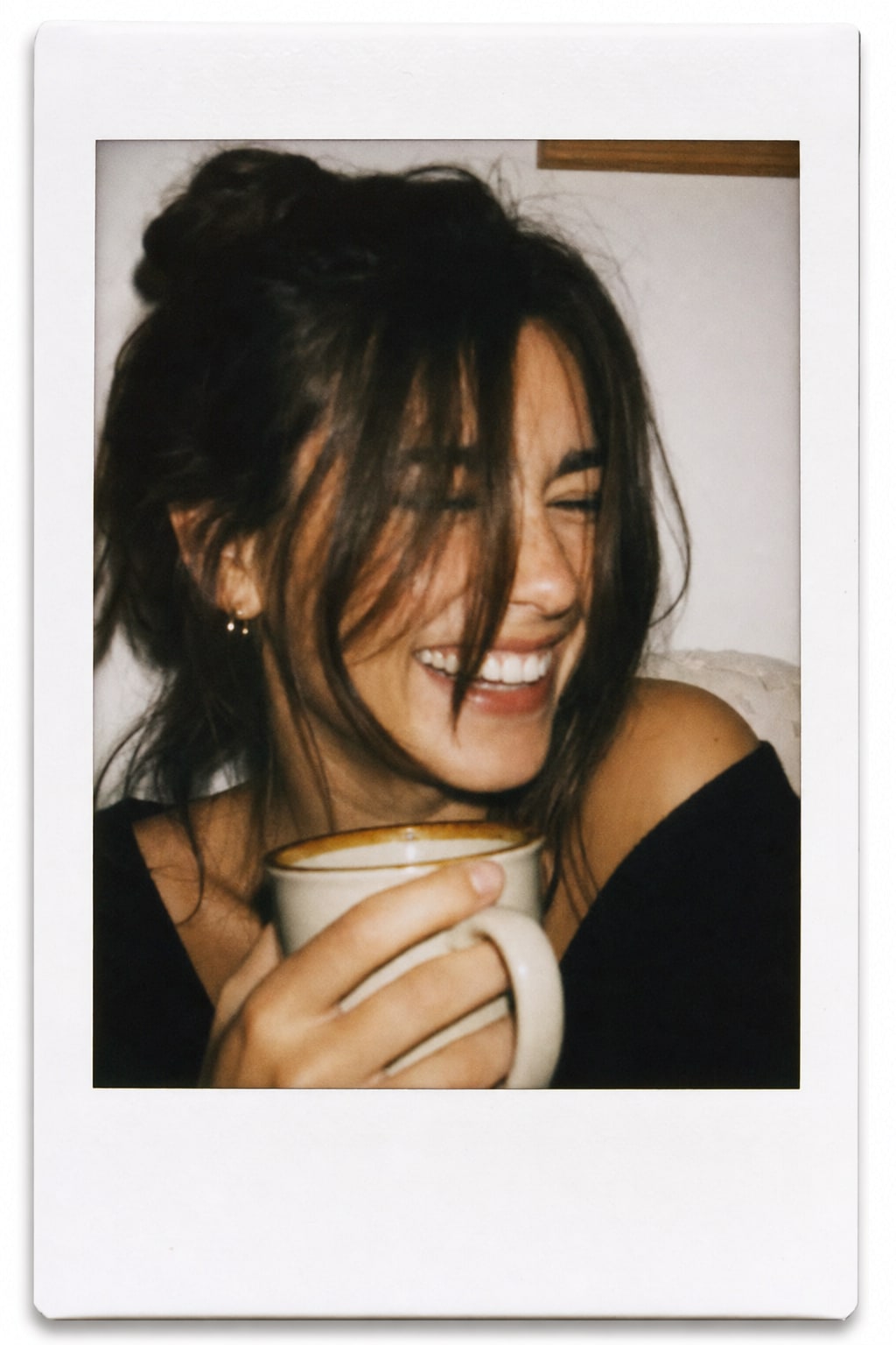 Close cropped candid portrait showing a polaroid pose that works in a small frame