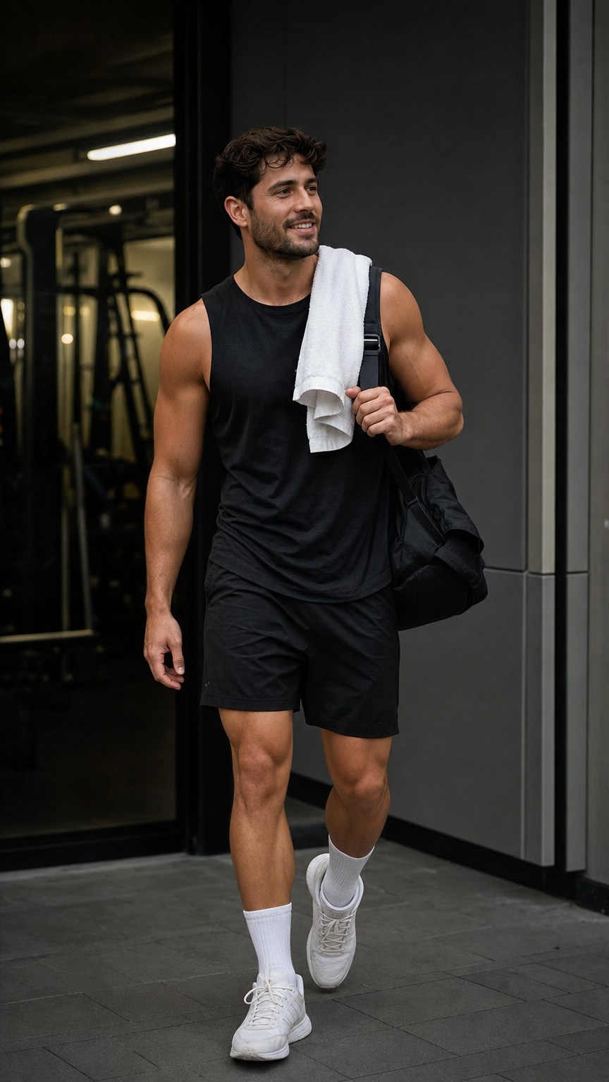 Man resting on the gym floor after a workout with a water bottle